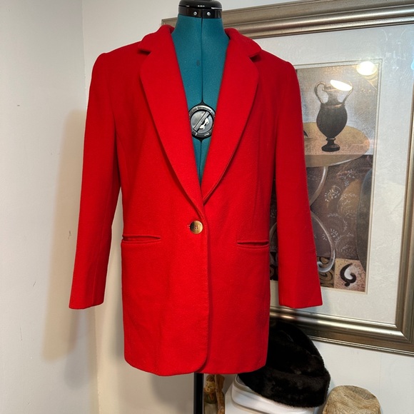 Wool And Cashmere Red Lined Pockets Blazer Jacket Size Medium - Picture 1 of 11